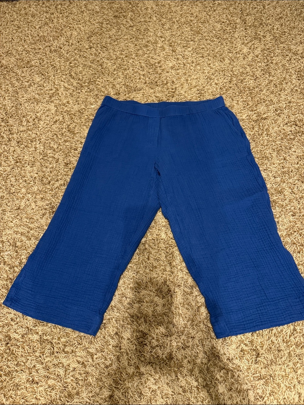 J. Jill Royal Blue Cropped Pull-On Wide Leg Gauze Pants-Petite